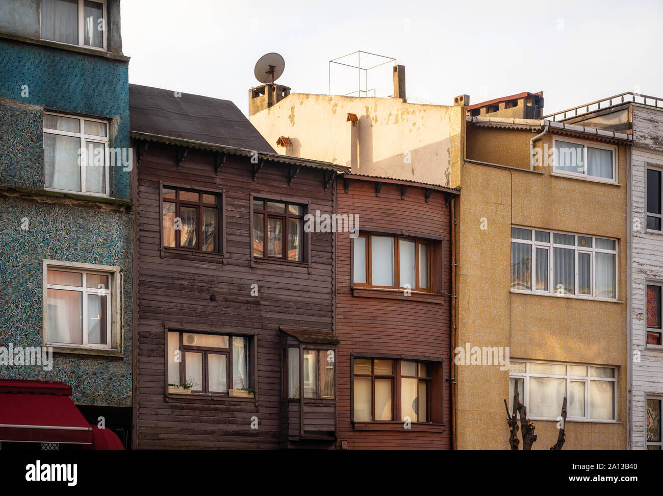 Old stone and wooden houses in old town of Istanbul, Turkey Stock Photo