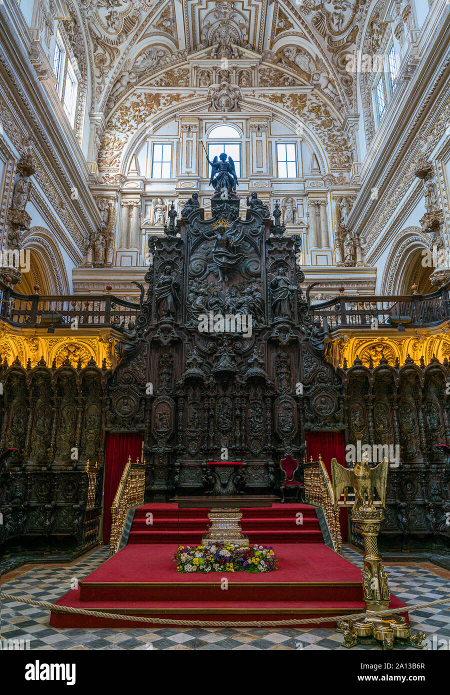 Amazing choir by Pedro Duque Cornejo in the Mezquita Cathedral of Cordoba. Andalusia, Spain. Stock Photo