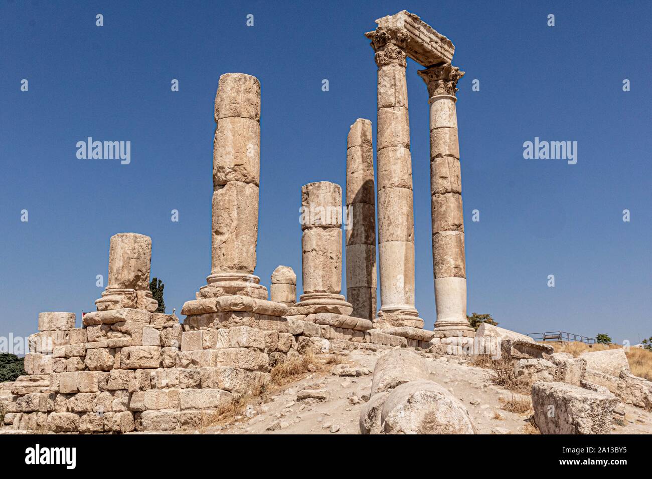 Amman Citadel,The Amman Citadel is a historical site at the center of downtown Amman, Jordan. Known in Arabic as Jabal al-Qal'a, The Umayyad Palace is Stock Photo