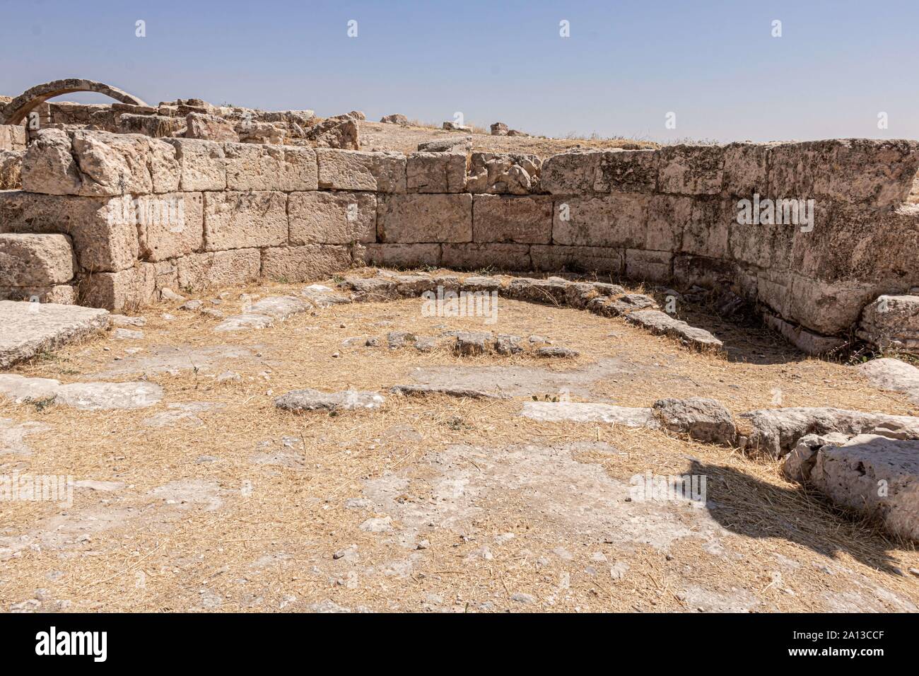 Amman Citadel,The Amman Citadel is a historical site at the center of downtown Amman, Jordan. Known in Arabic as Jabal al-Qal'a, The Umayyad Palace is Stock Photo