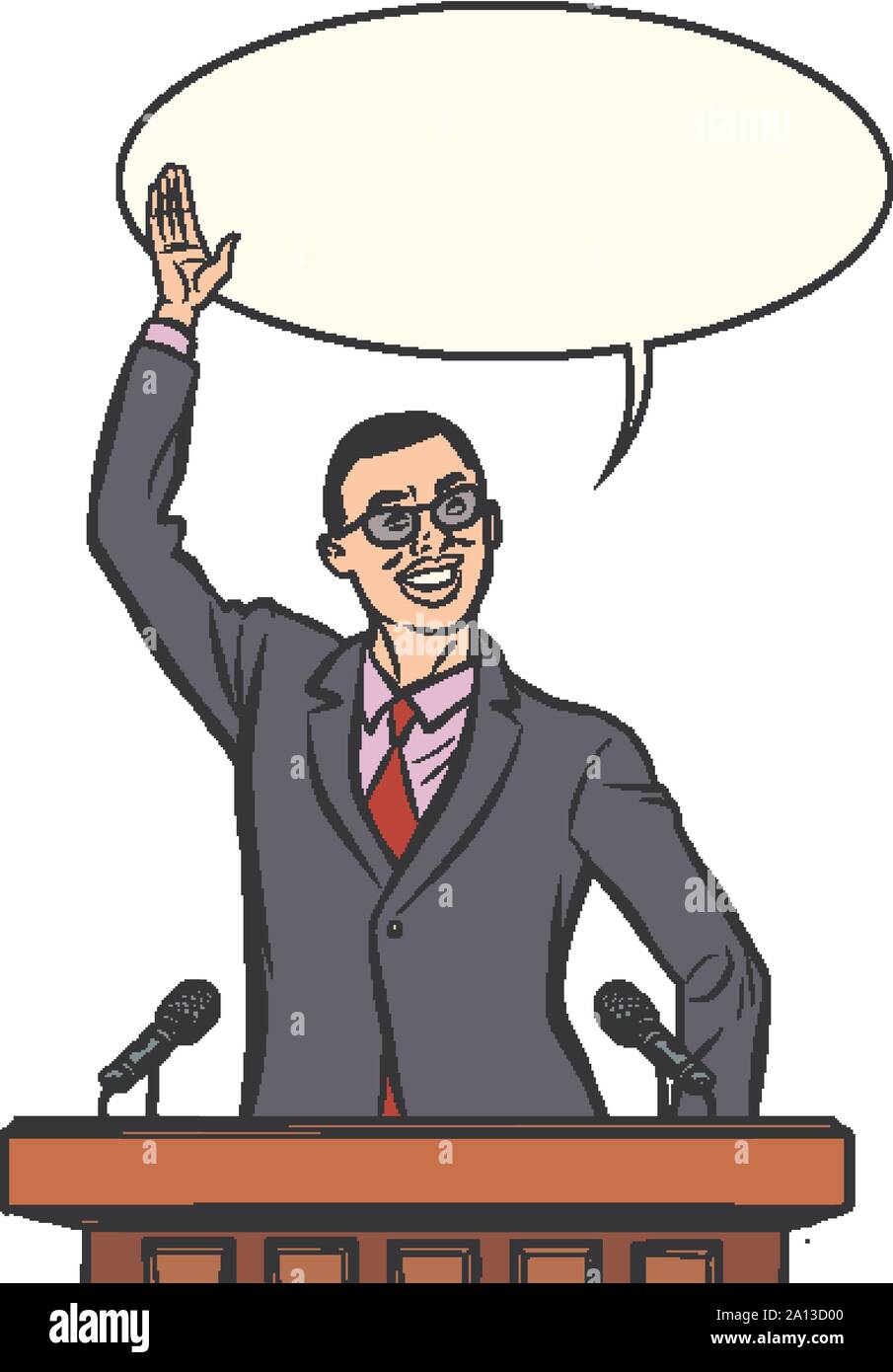 Asian Businessman or politician speaker speaking at the podium. Comic