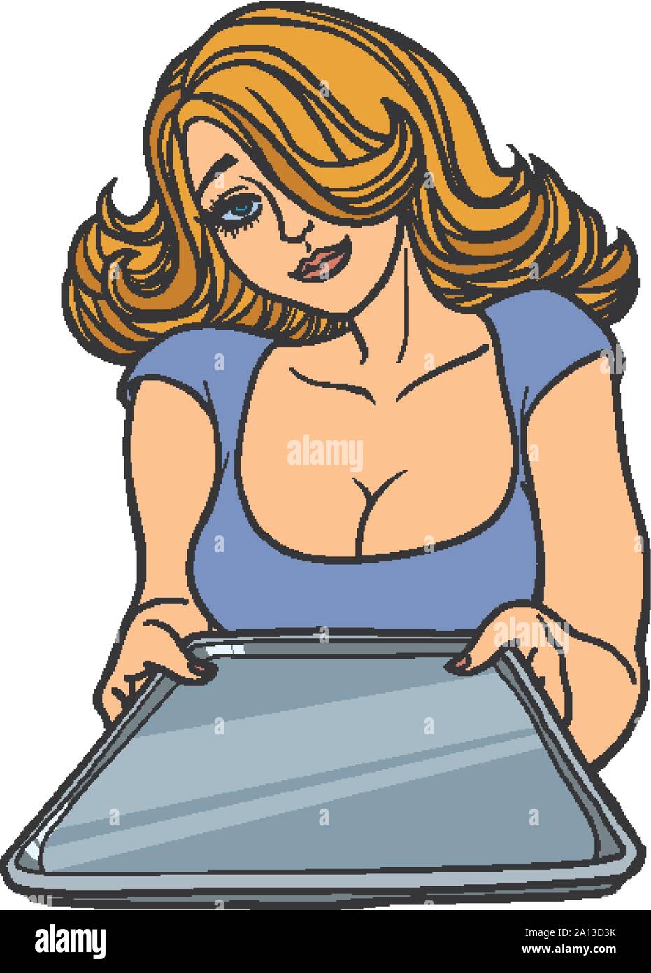 beautiful woman with an empty tray. Waiter service in a restaurant and bar. comic  cartoon pop art retro vector illustration drawing Stock Vector Image & Art  - Alamy