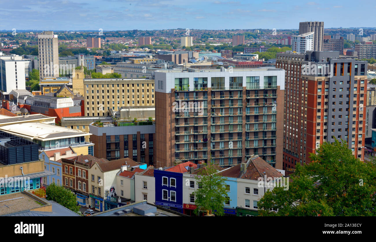 Skyline view over of central Bristol, UK, with Lewins Place apartments and Tower By Prima Vidae student accommodation Stock Photo