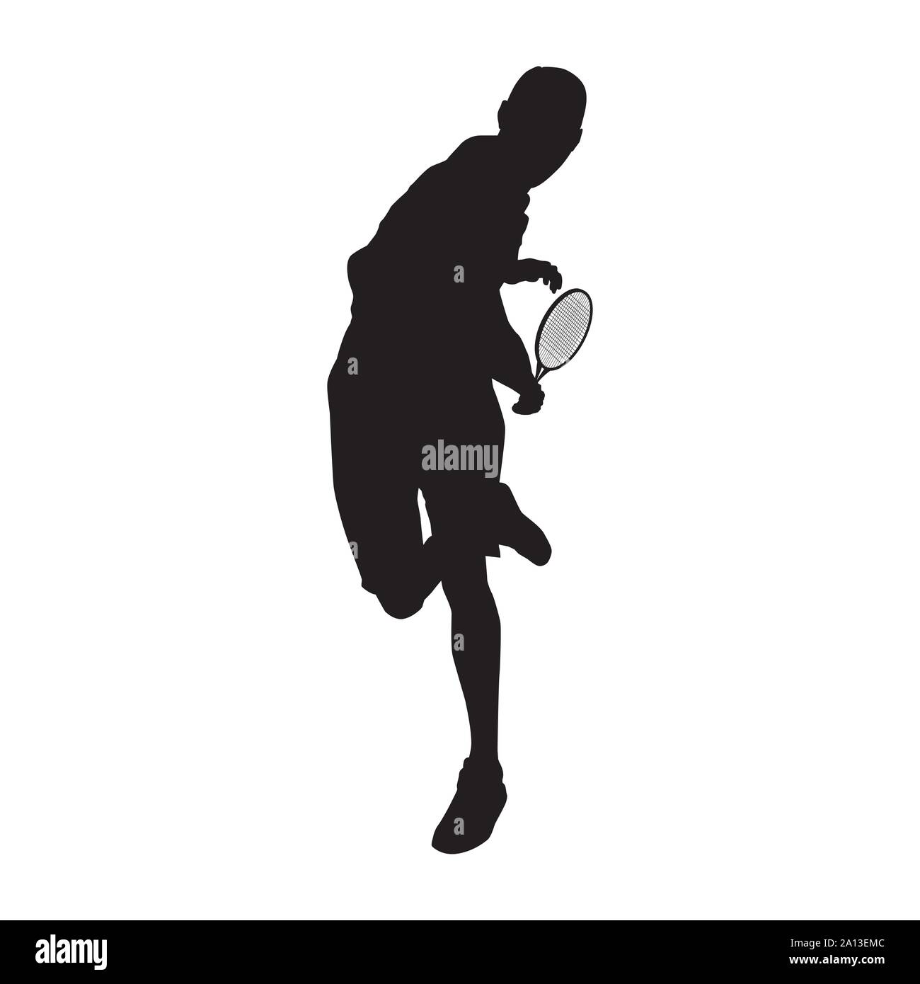 Tennis player black silhouette on white background, vector illustration Stock Vector