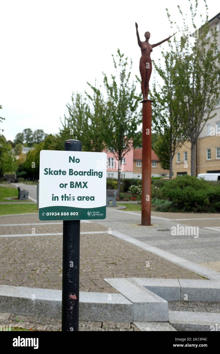 September 2019 - No Skate boarding Sign in Portishead, near the Marina Stock Photo