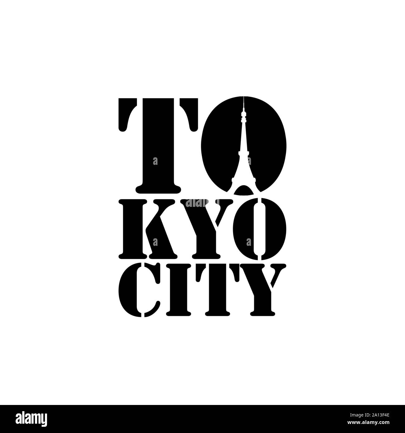Tokyo city lettering typography with Tokyo tower in negative space style design vector Stock Vector