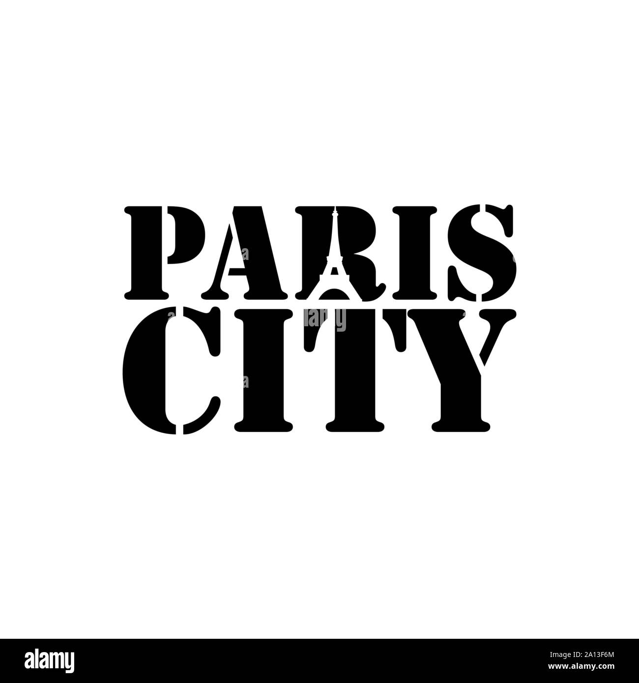 Paris city lettering typography with Eiffel tower in negative space style design vector Stock Vector