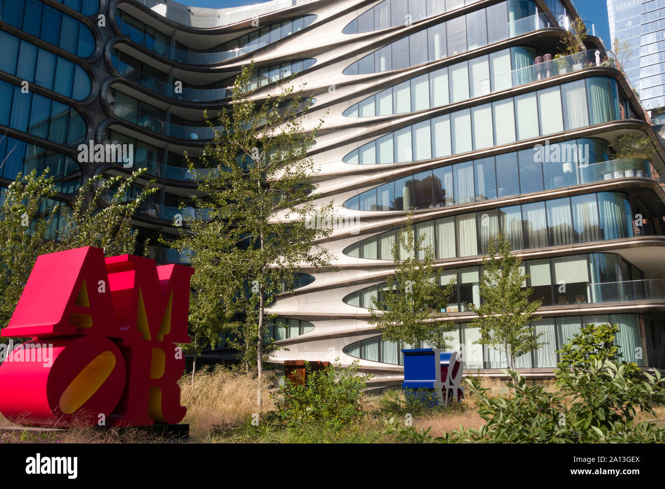 Outdoor Art Pieces in front of the Zaha Hadid Building, High Line Park, NYC 2019 Stock Photo Alamy