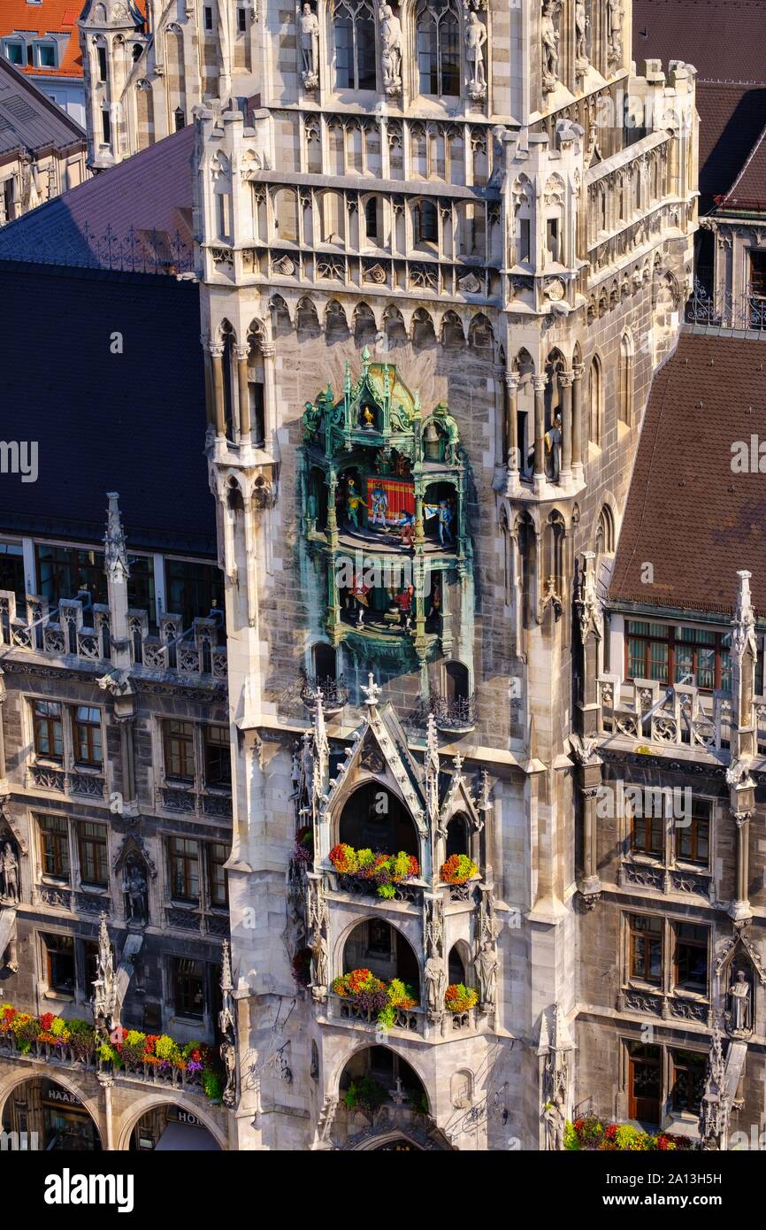 City Hall Tower with Glockenspiel, New City Hall, Munich, Upper Bavaria, Bavaria, Germany Stock Photo