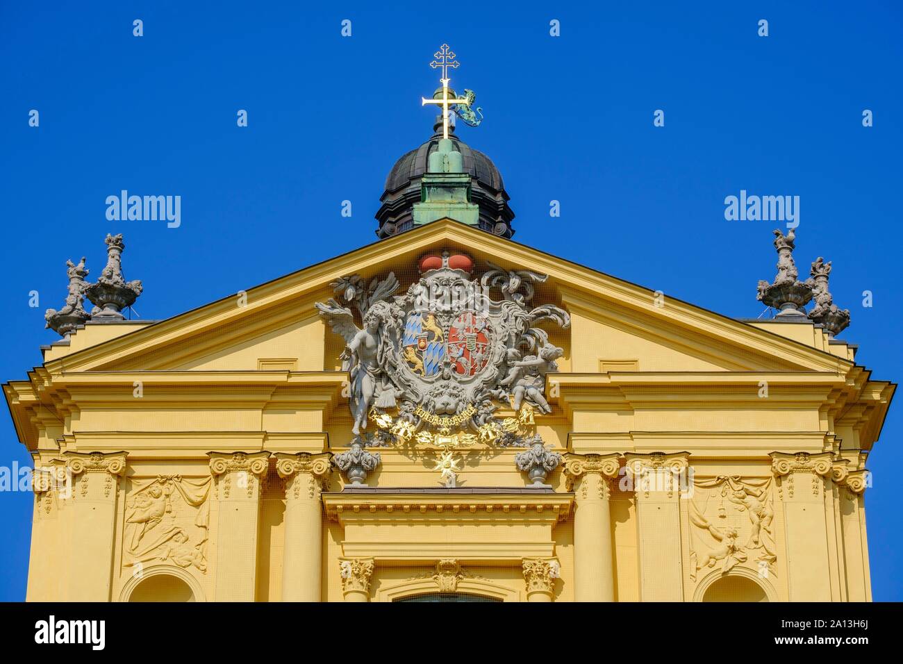 Allianz Coat of Arms in the Gable, Theatiner Church, Old Town, Munich, Upper Bavaria, Bavaria, Germany Stock Photo