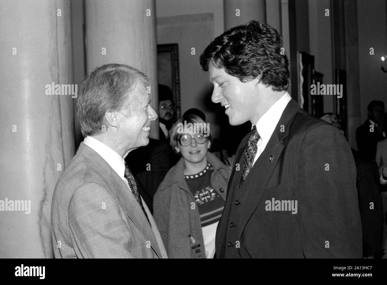 President Jimmy Carter greeting Bill Clinton at the White House, 1978. Stock Photo
