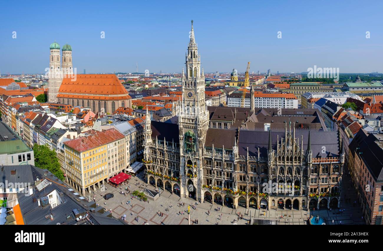 View of Church of Our Lady, St. Mary's Square and New Town Hall, Munich, Upper Bavaria, Bavaria, Germany Stock Photo