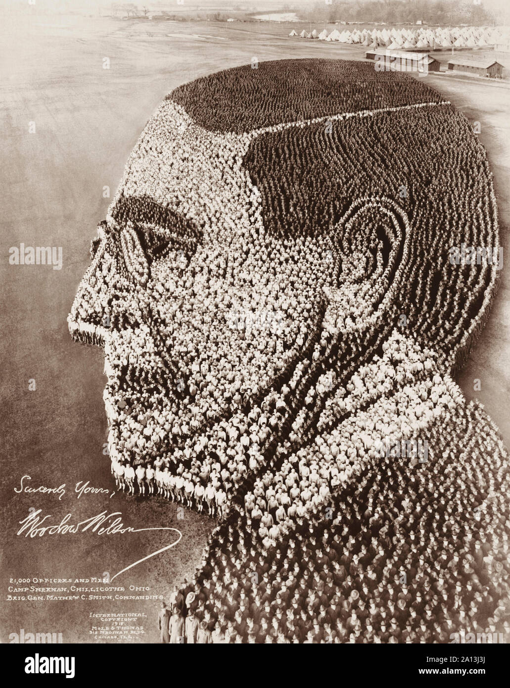 A human-formation depicting a bust profile of U.S. President Woodrow Wilson. Stock Photo