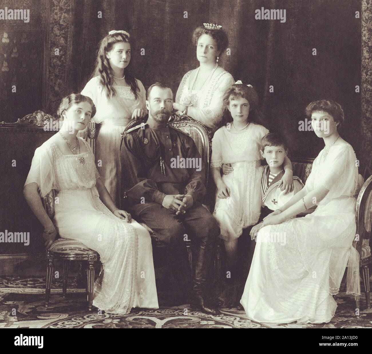 Portrait of the Romanov Imperial family in 1913. Stock Photo