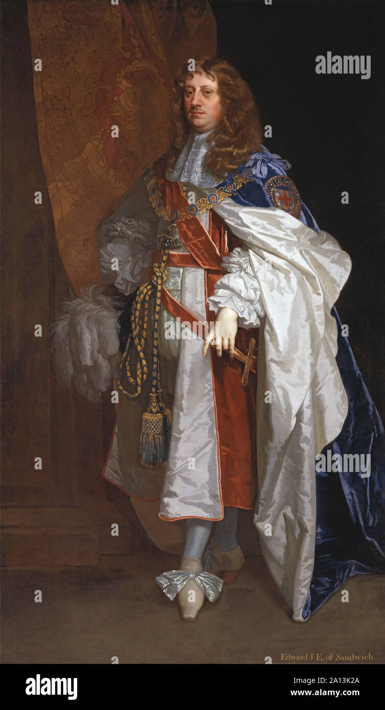 Painted portrait of Edward Montagu the First Earl of Sandwich, by Sir Peter Lely. Stock Photo