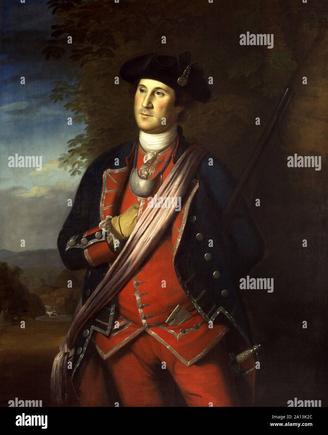 Painting of George Washington as a Colonel during The French and Indian War. Stock Photo