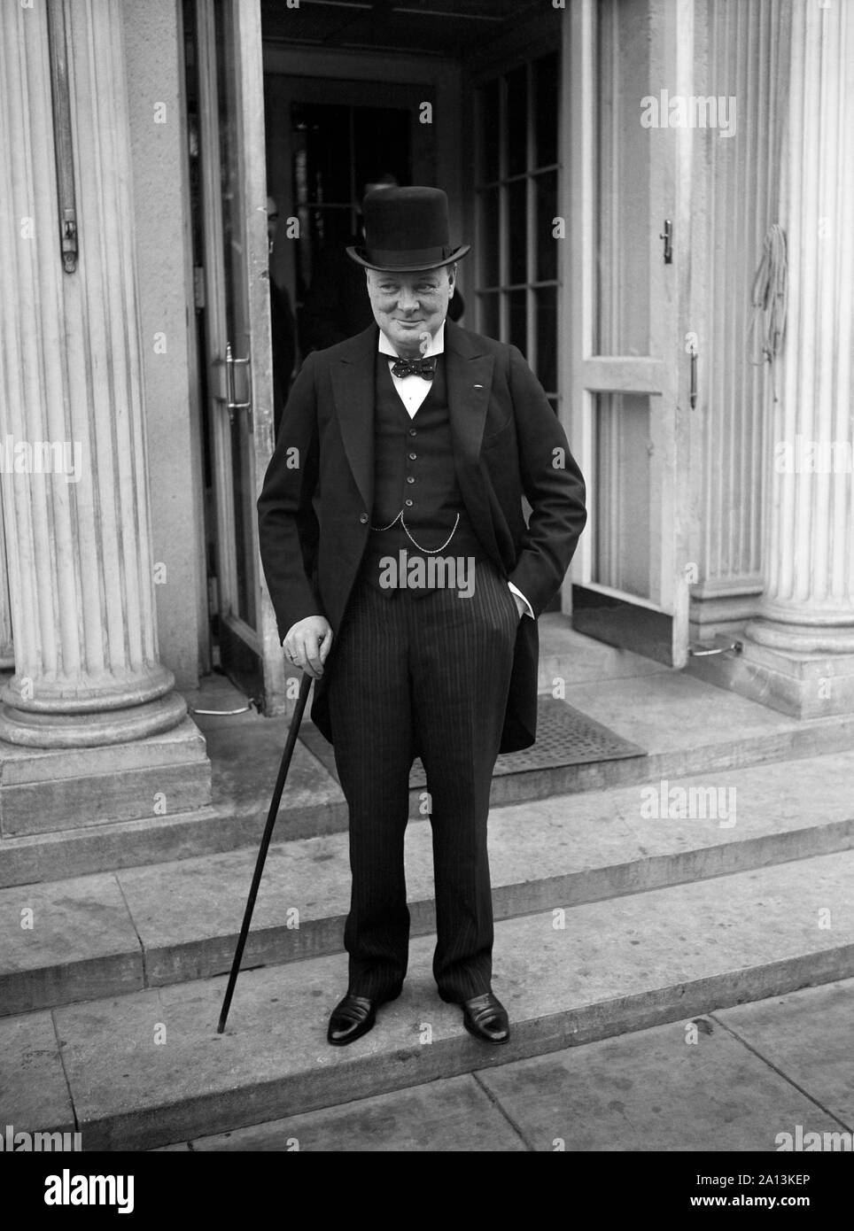 Winston Churchill after calling on President Herbert Hoover at the White House. Stock Photo