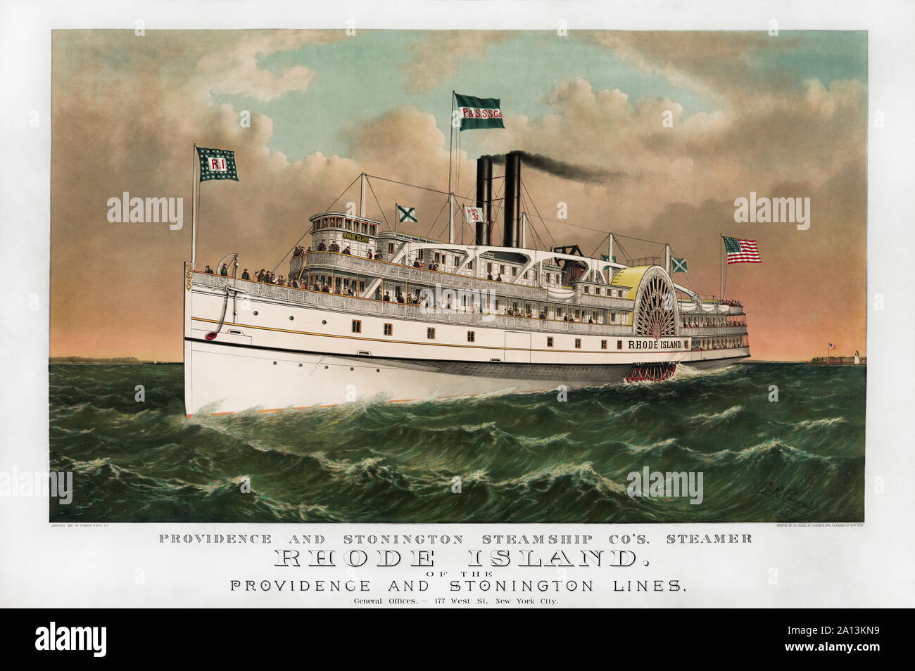 Providence and Stonington Steamship companyâ€™s Rhode Island steamer from 1882. Stock Photo