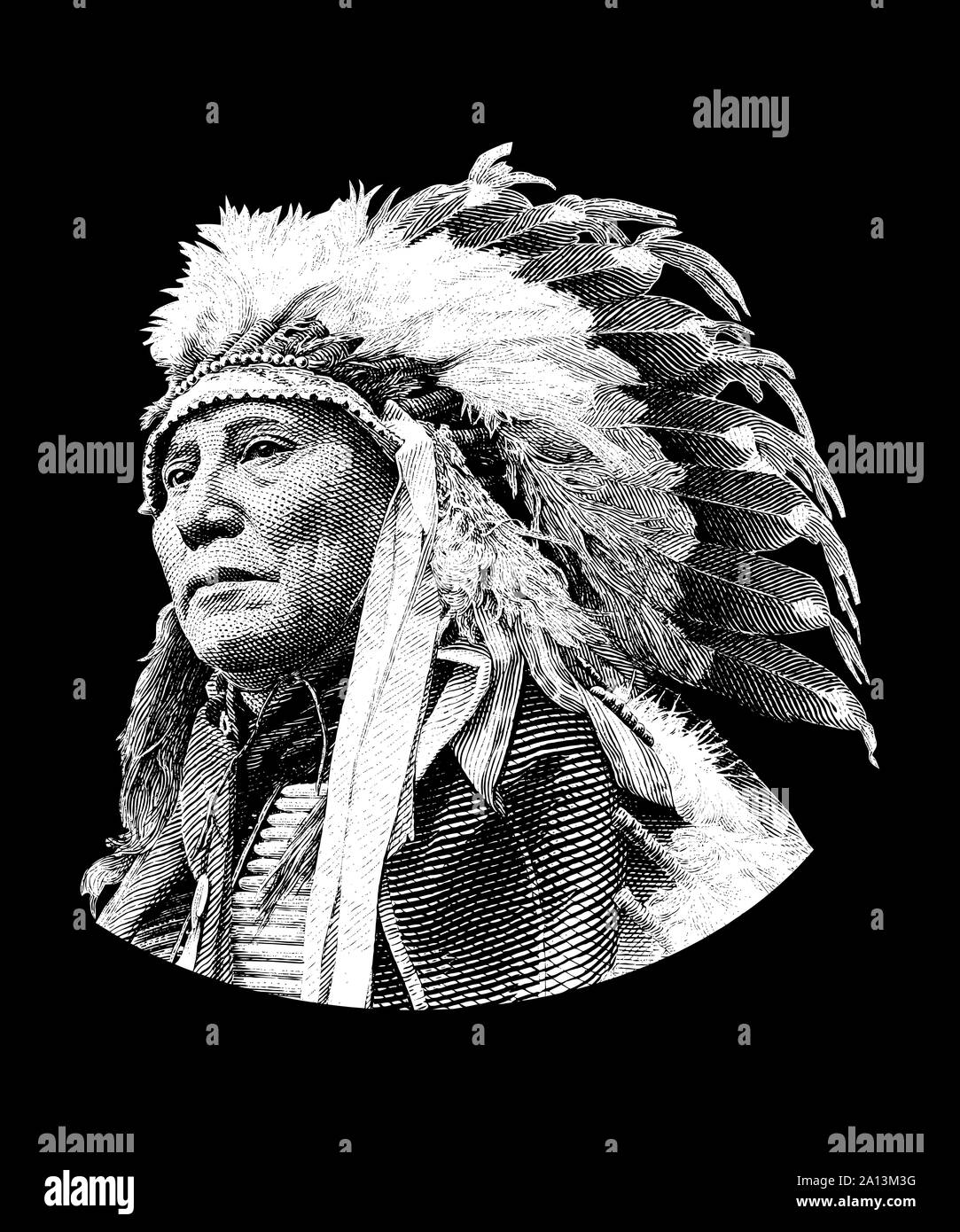 Native American history design of Chief Hollow Horn Bear, a Brule Lakota leader. Stock Photo