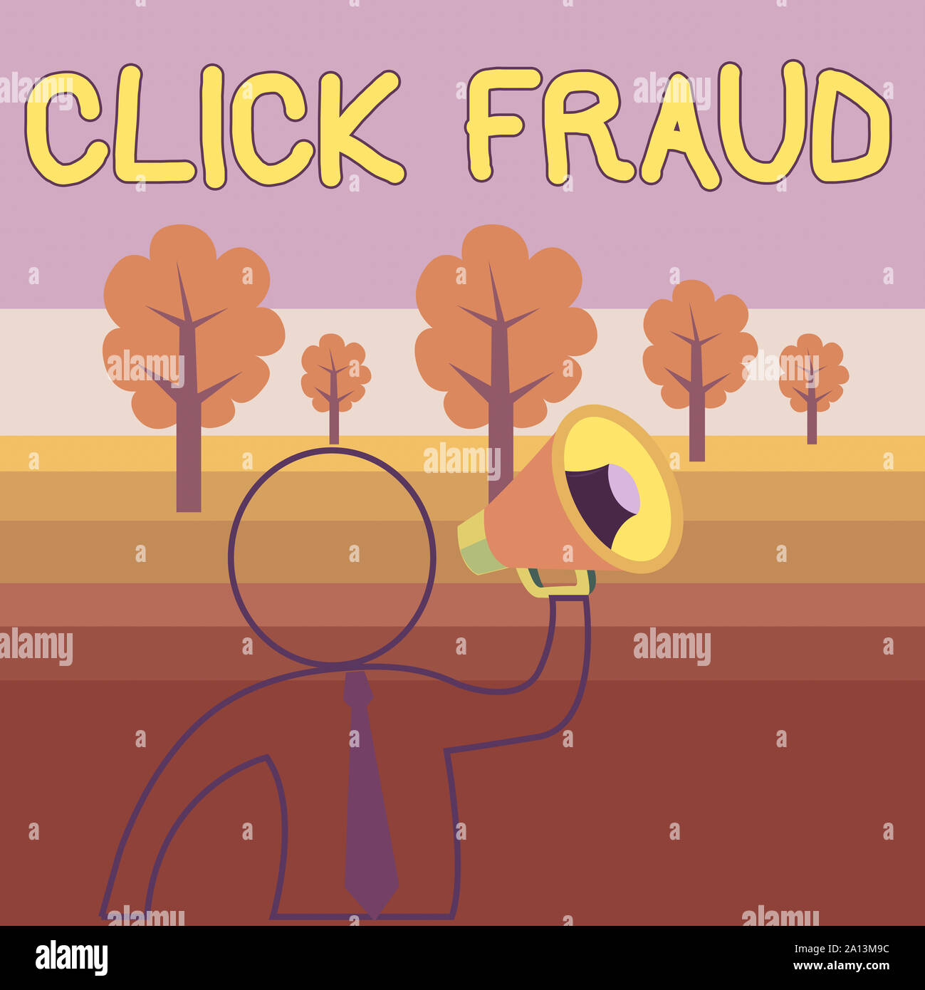 Writing note showing Click Fraud. Business concept for practice of repeatedly clicking on advertisement hosted website Outline Symbol Man Loudspeaker Stock Photo