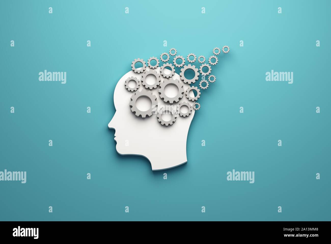 Head gears concept of memory training logo. Abstraction of thinking mind. This illustration serves as idea of teamwork mind working think brain system Stock Photo