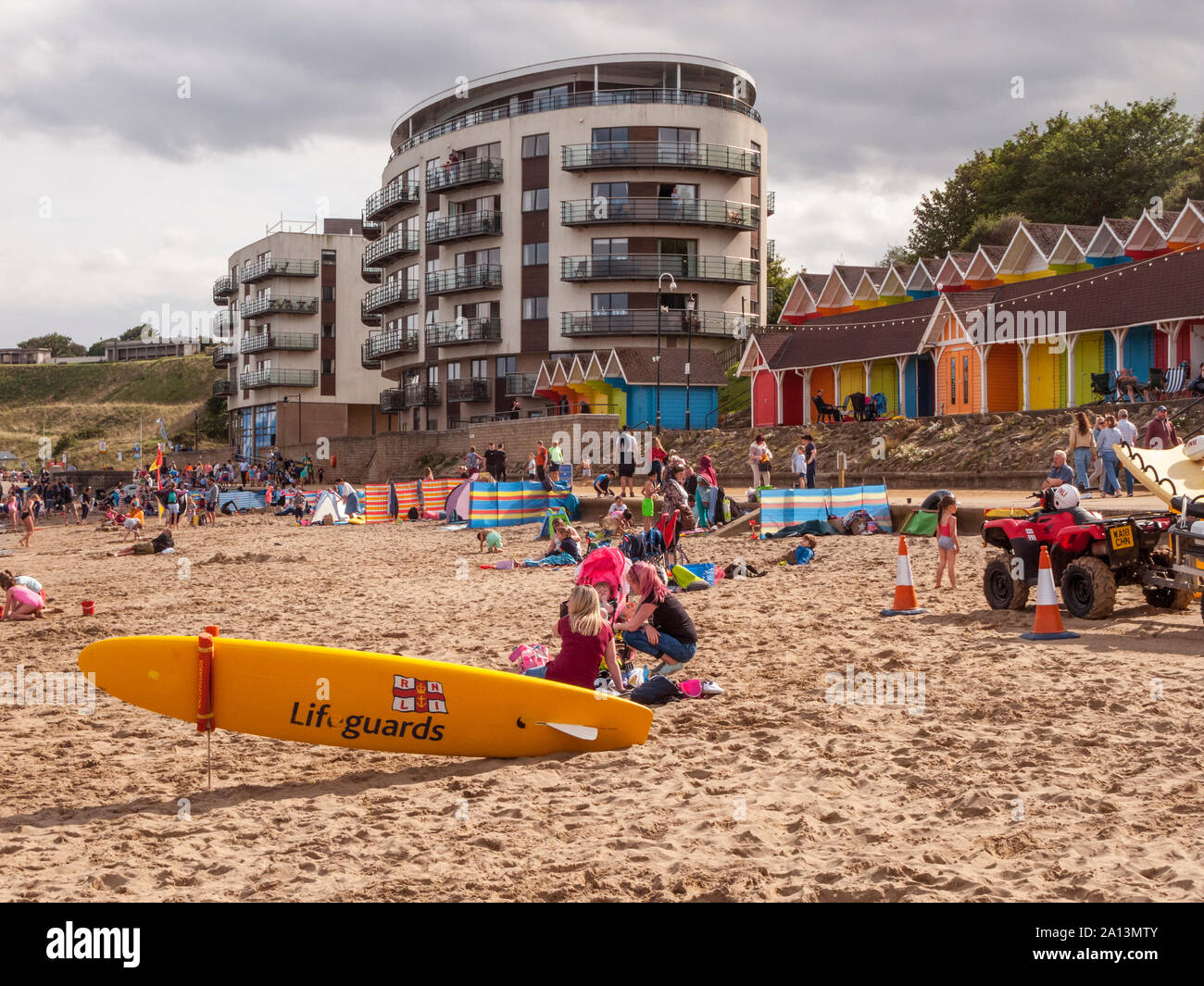 Scarborough, Beach and Chalets, North Bay, North Yorkshire Stock Photo