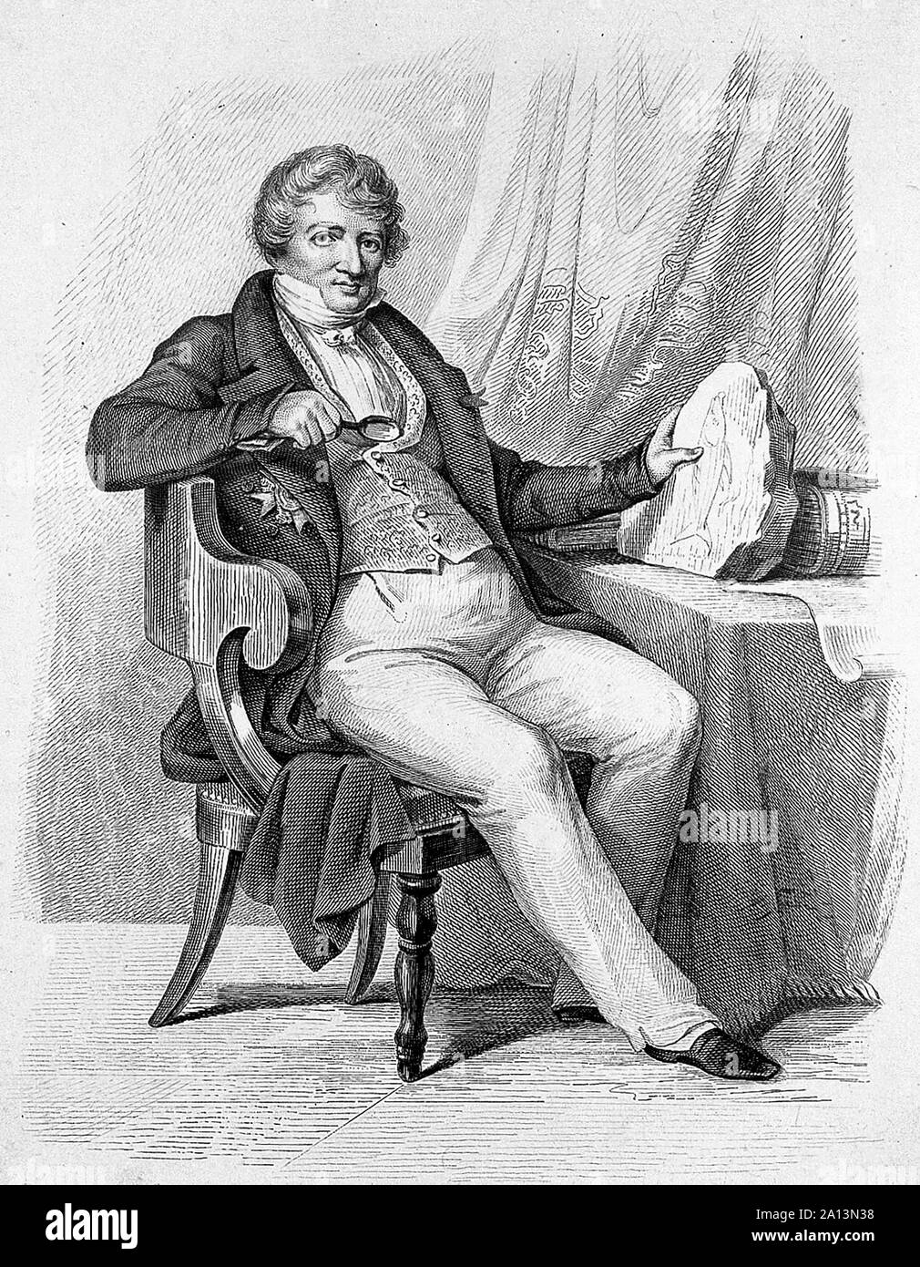 GEORGES CUVIER (1769-1832) French naturalist holding a fish fossil Stock Photo