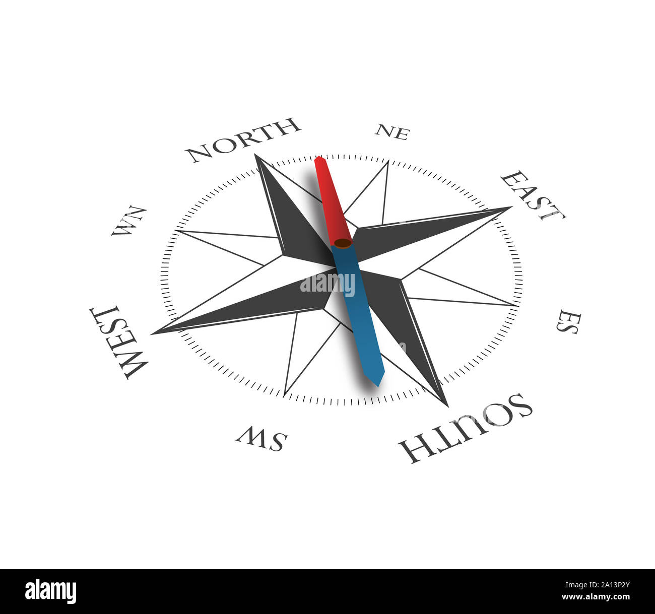 Compass rose, north, south, east, west direction for travel and journey