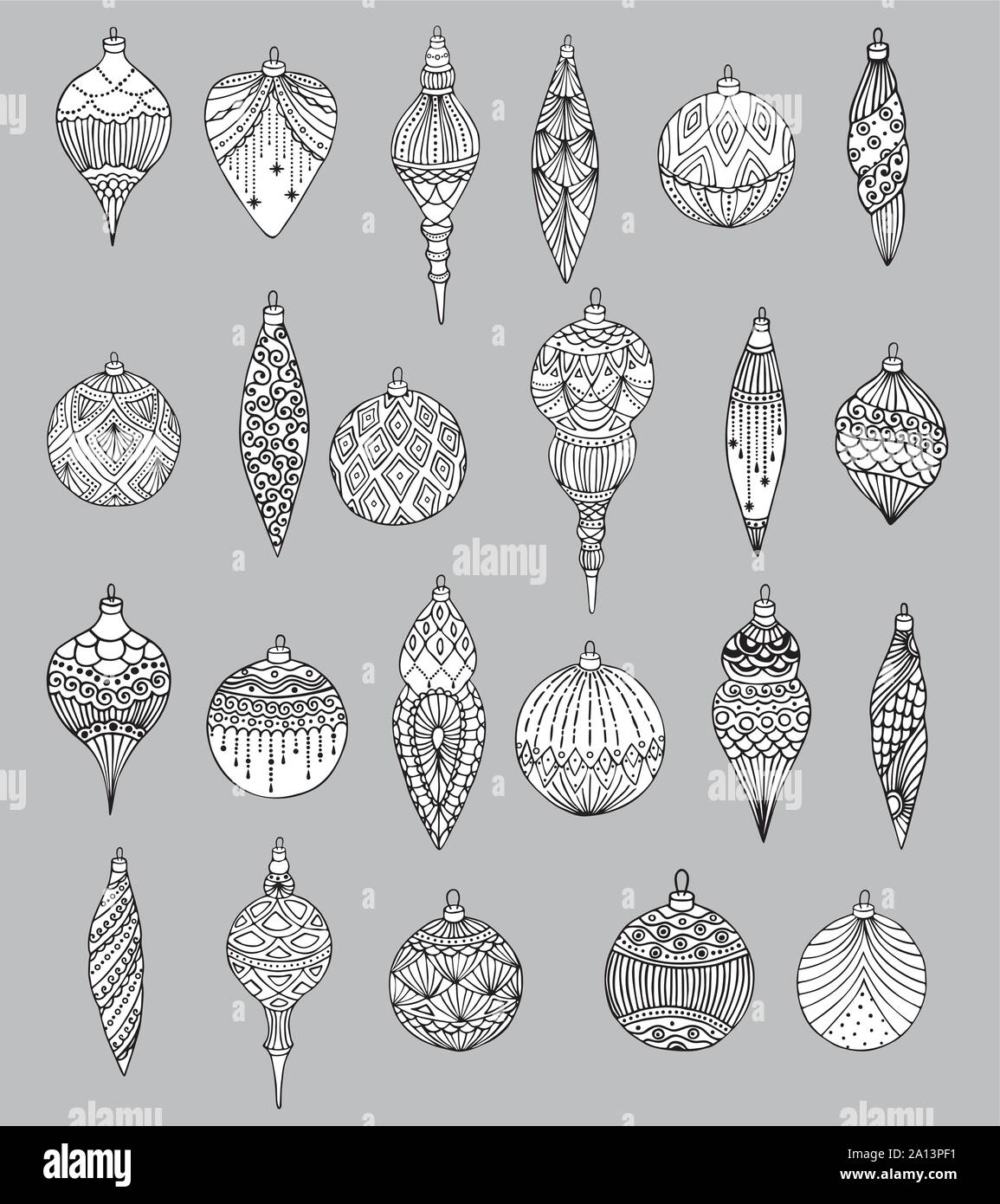 Set of Christmas hand drawn balls. Isolated on white background. Vector ...