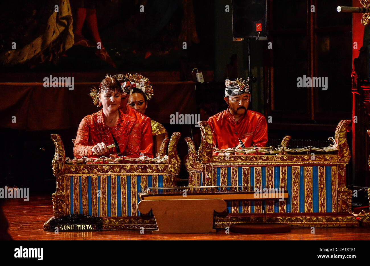 Gamelan is the traditional ensemble music of Javanese, Sundanese, and Balinese in Indonesia, made up predominantly of percussive instruments. Stock Photo