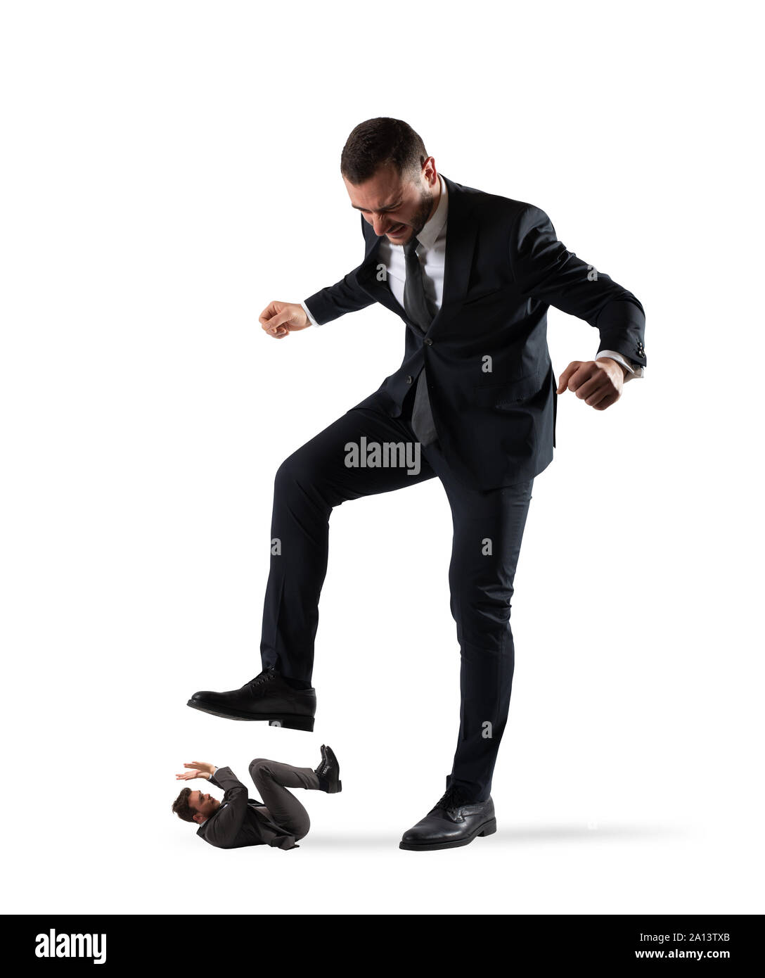 Furious businessman who want to trample his employee Stock Photo