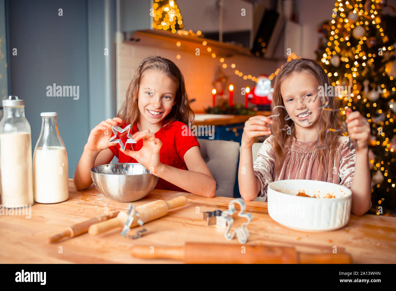 Kids Bake Ginger Cookies On Christmas Happy Kids Celebrating