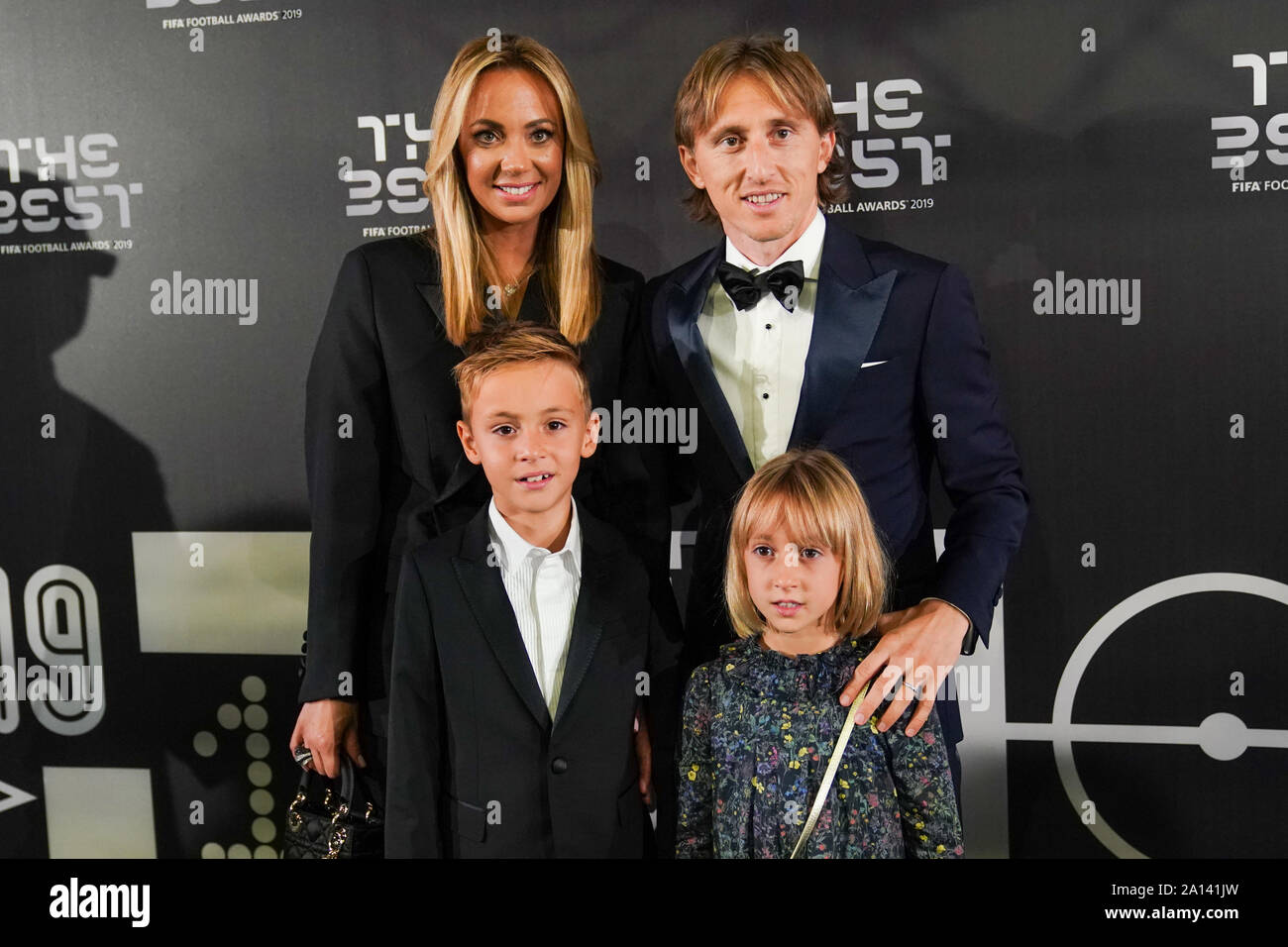 Milan, Italy. 23rd Sep 2019. Luka Modric a professional football player for Real Madrid and Crotia with his family on the green carpet during The Best FIFA Football Awards 2019 at the Teatro alla Scala, on September 23, 2019 in Milan, Italy, (Photo: Daniela Porcelli) Credit: Sport Press Photo/Alamy Live News Stock Photo