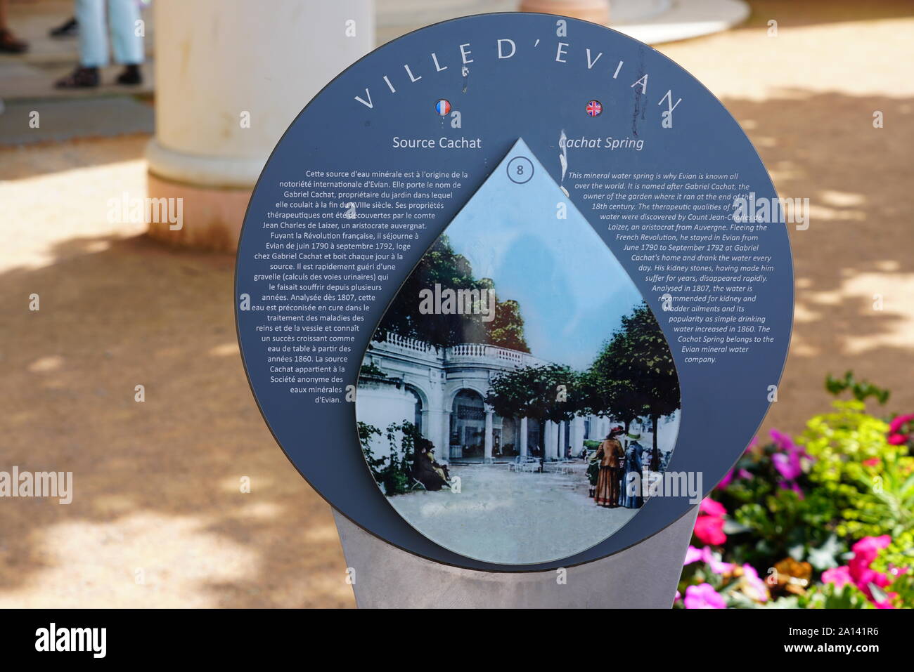 EVIANLESBAINS, FRANCE 26 JUN 2019 View of the landmark Source Cachat, spring for the Evian