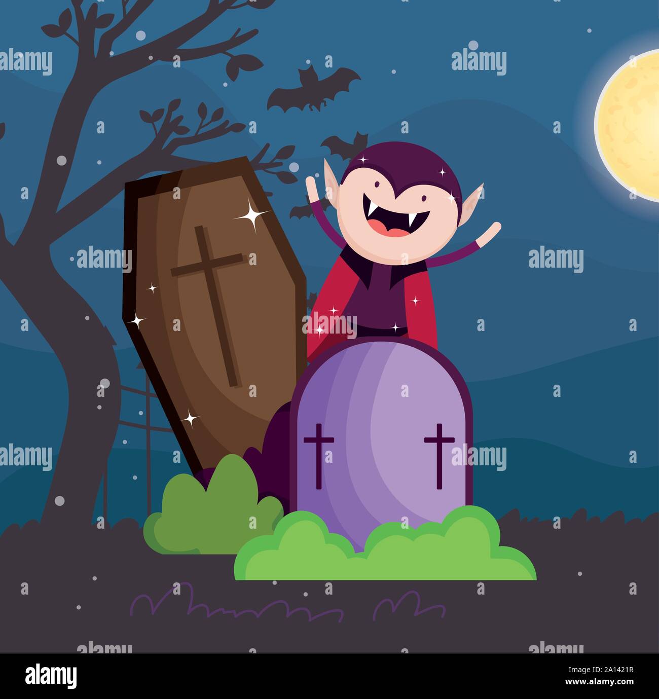 dracula coffin gravestone trick or treat - happy halloween vector ...