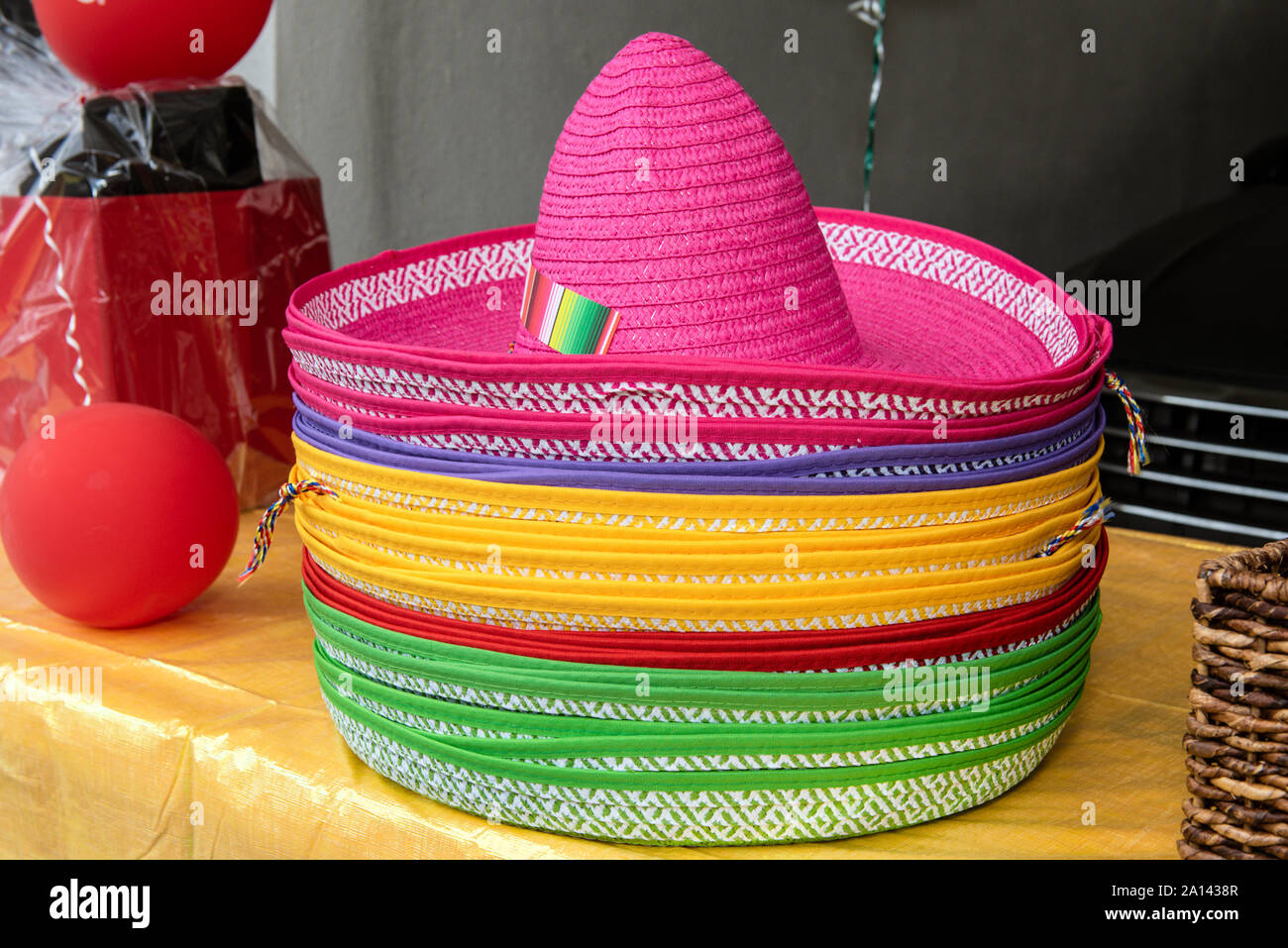 Brightly neon Sombrero party hats come 