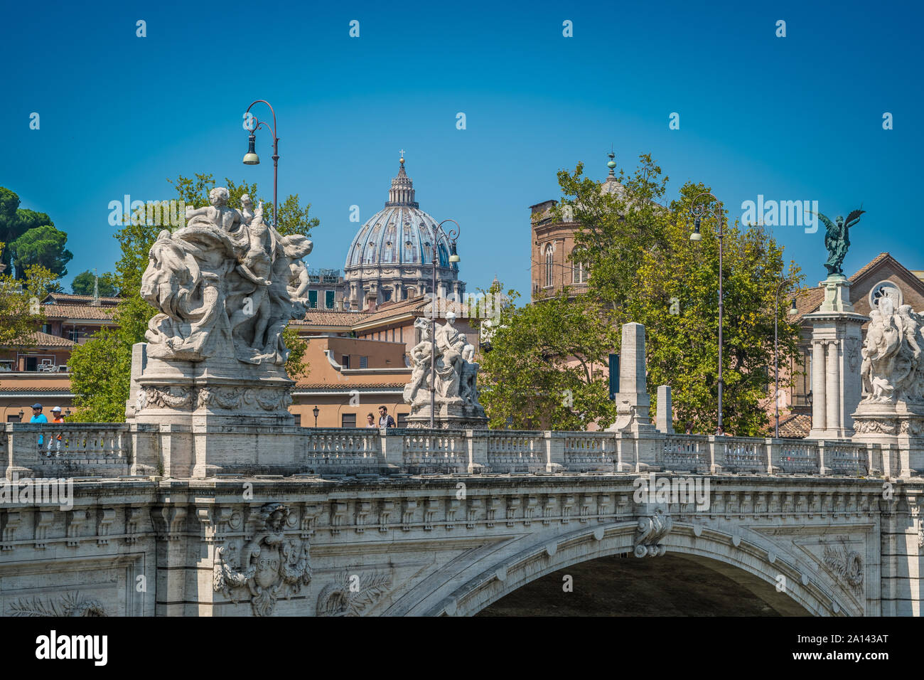 Vittorio Emanuele II Bridge and the St. Petter Basilic in Rome, Italy Stock Photo