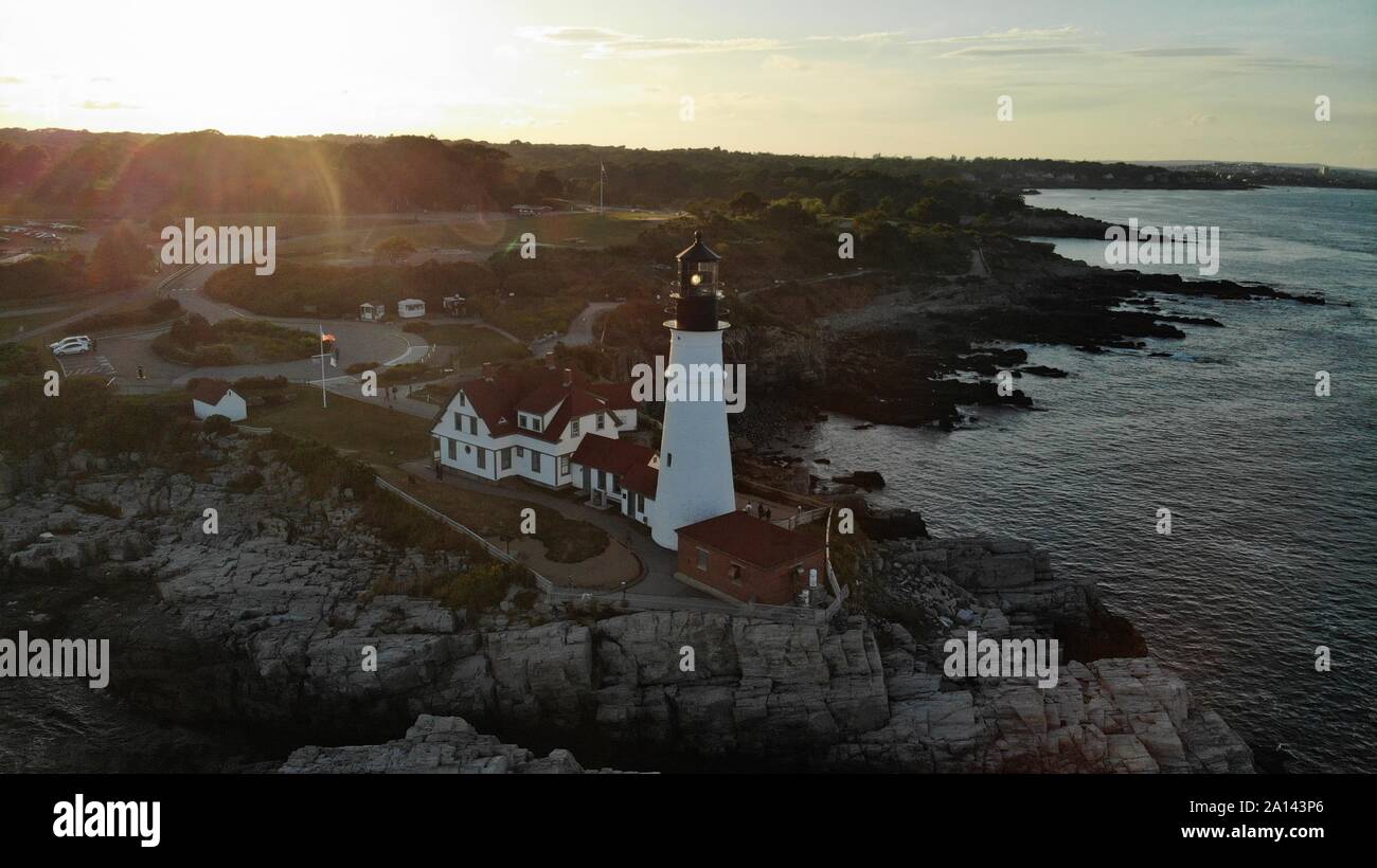 Portland Lighthous, drone view Stock Photo