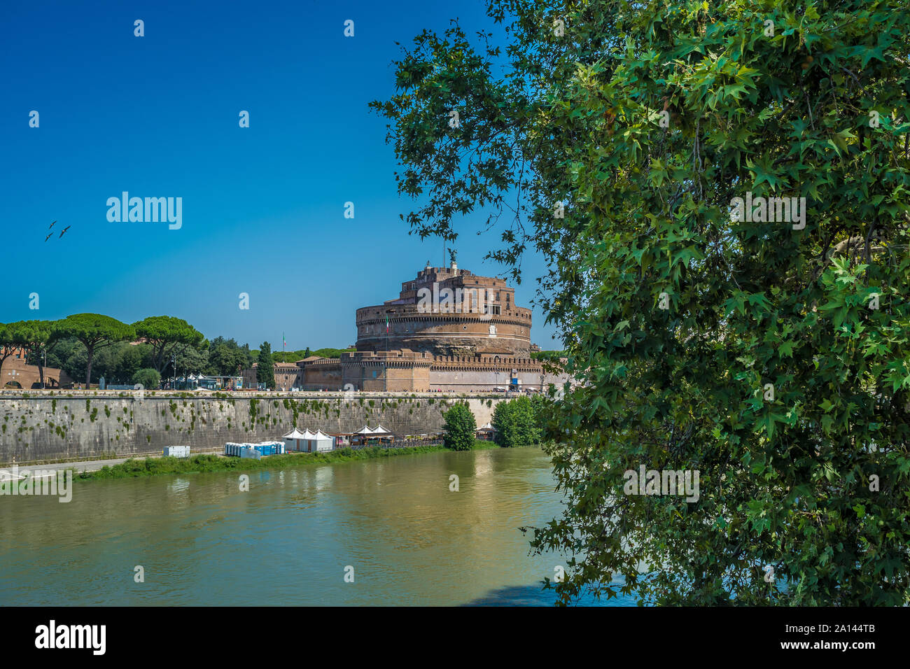 Sant'Angelo Castle framed by the tree in Rome, Italy Stock Photo