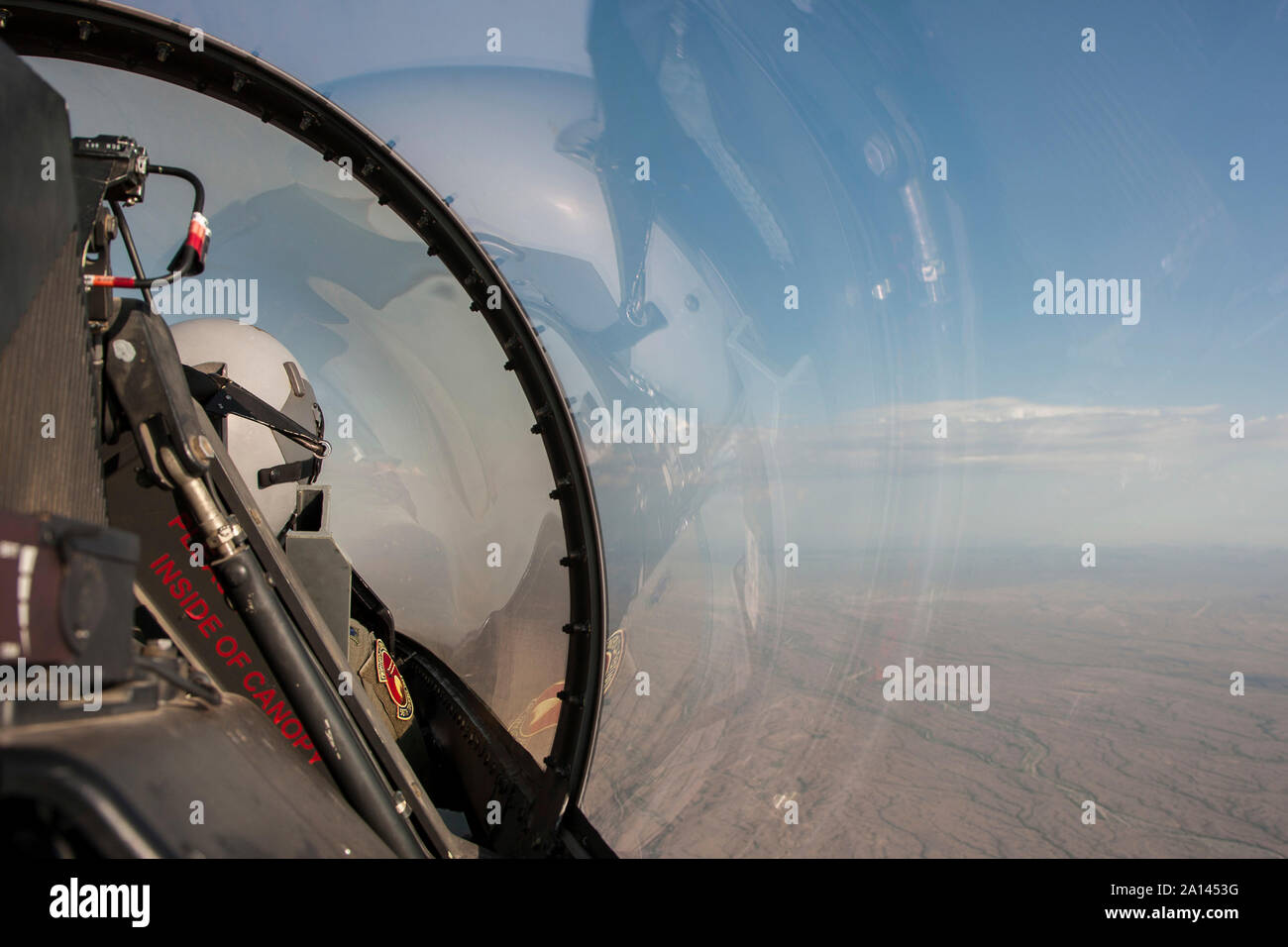 View from the backseat in a F-16D of the 310th Fighter Squadron. Stock Photo