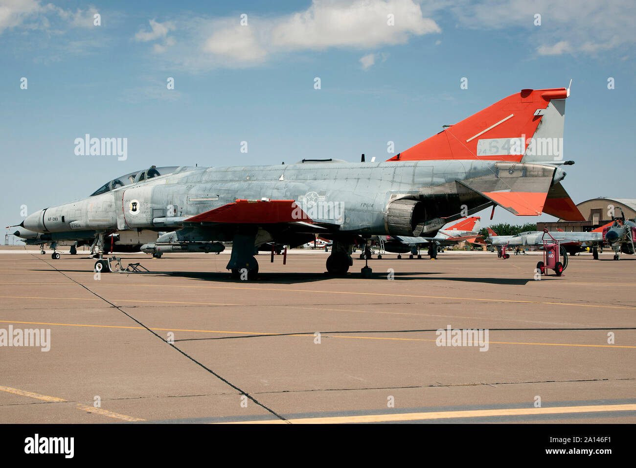 A QF-4E Phantom equipped with AN/ALQ-188 Electronic Attack Training Pod. Stock Photo