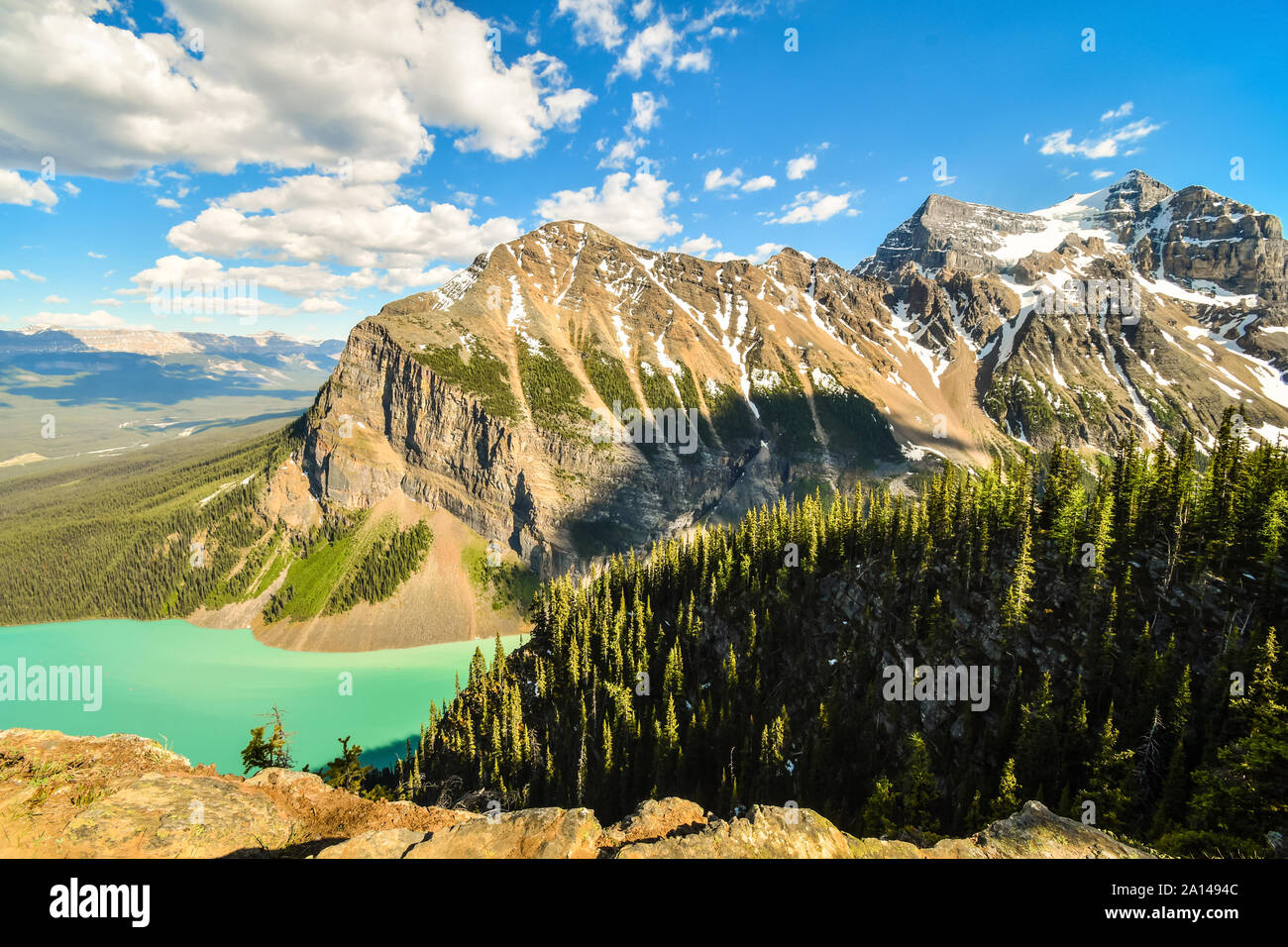 Lake Louise and Saddleback Mountain from the summit of Big Beehive in