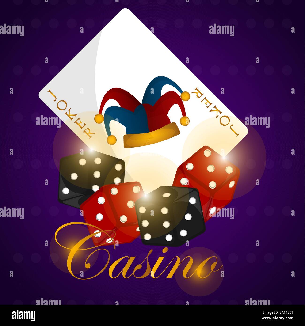 Casino poster with a dices and joker playing card - Vector Stock Vector ...