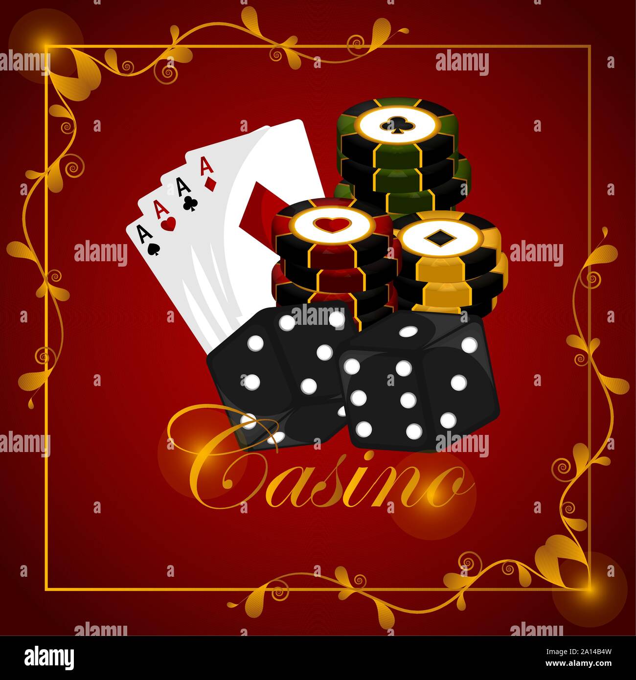 Casino poster with poker chips, dices and playing cards - Vector Stock ...