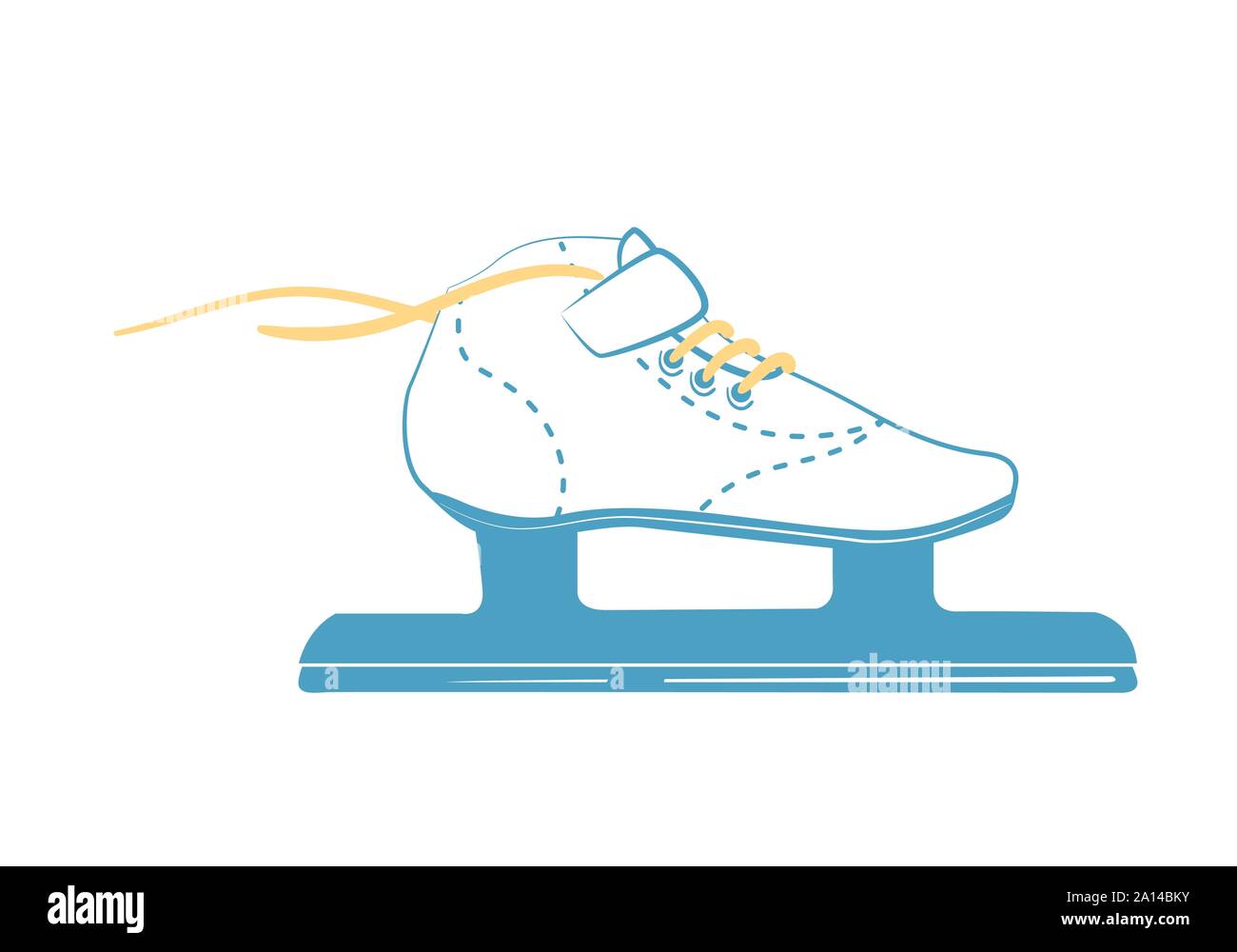 Ice Racing Skates with bright laces. Speed skating boots in line style. Sport equipment logo. Side view. Vector Illustration isolated on white background. Stock Vector
