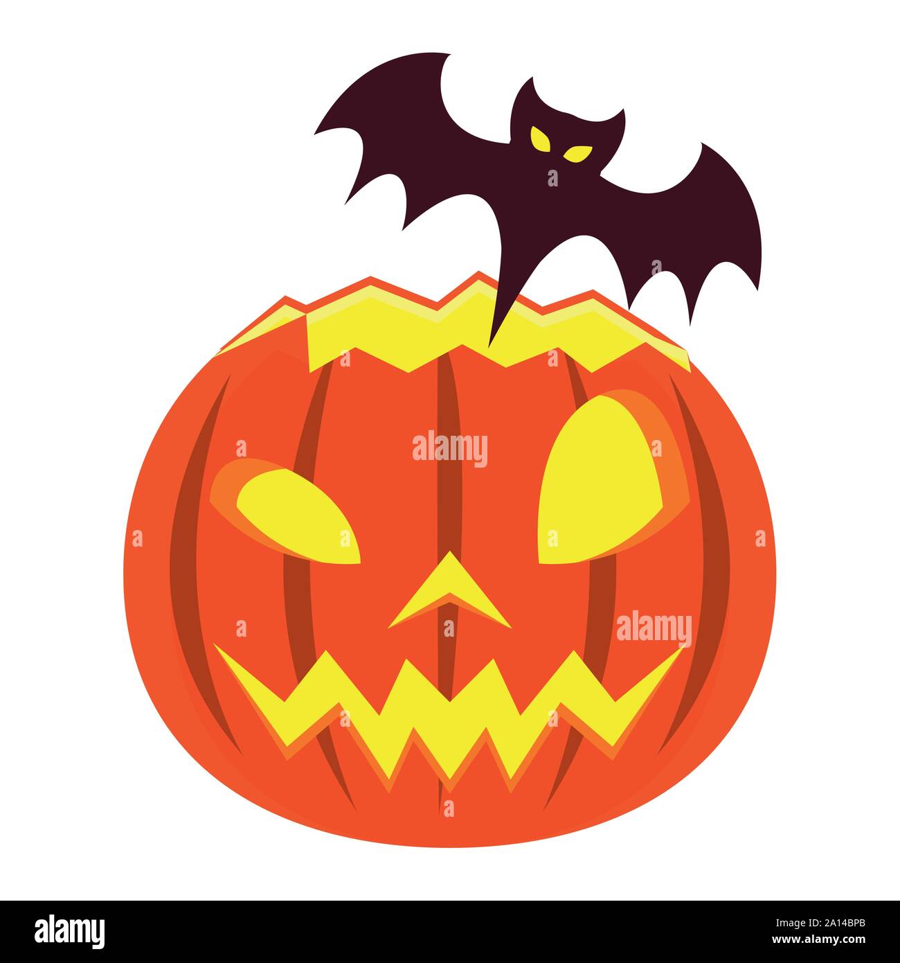 halloween pumpkin with bat flying Stock Vector