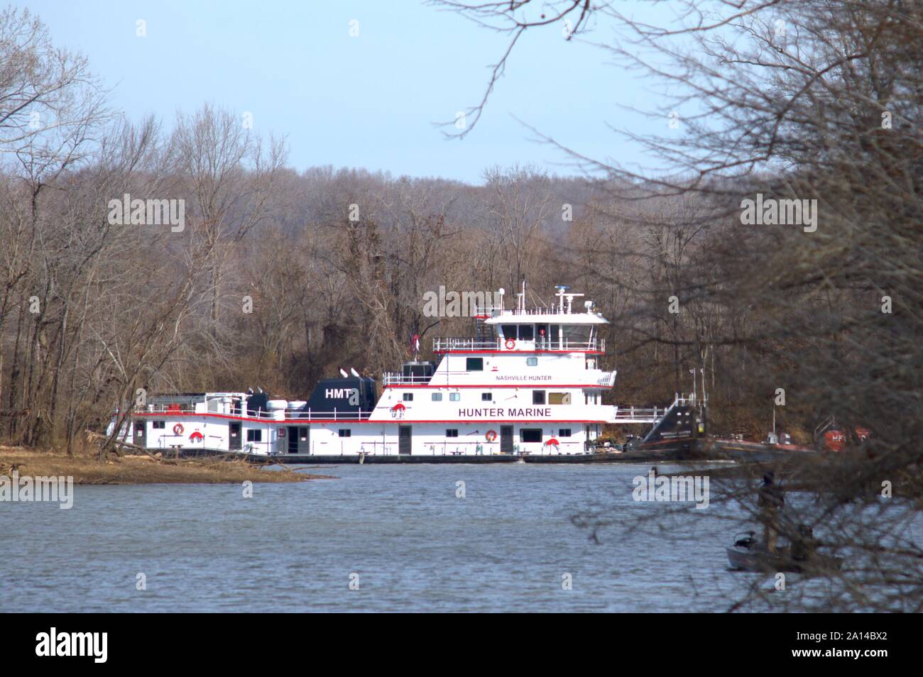 Barge on the Cumberland River in Stewart County Tennessee Stock Photo