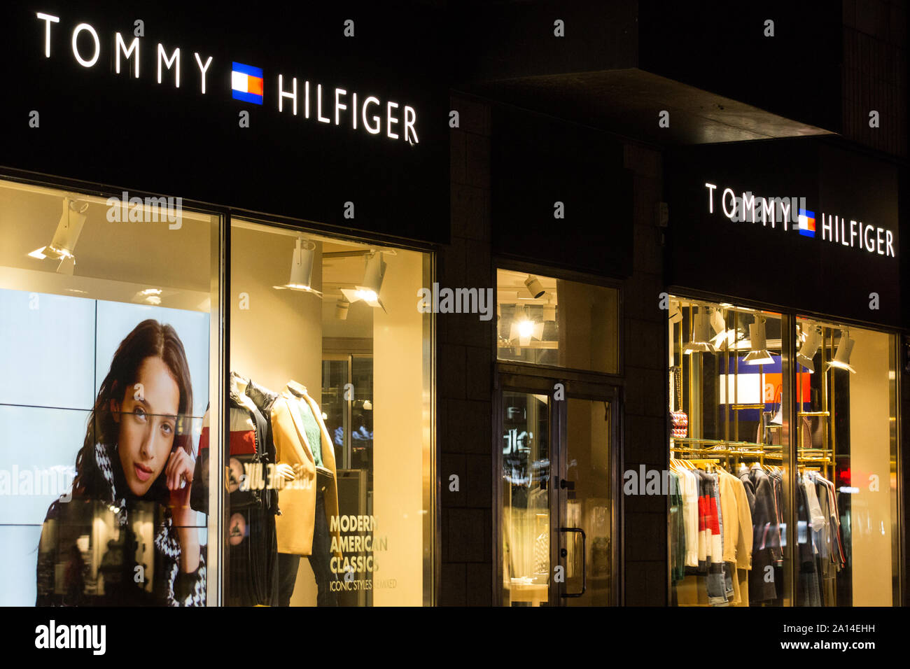 Tommy Hilfiger an American premium clothing company logo seen in Gothenburg  Stock Photo - Alamy