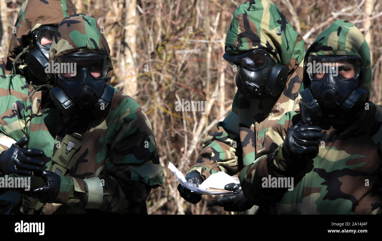 U.S. Marines at a chemical, biological, radiological and nuclear defense training. Stock Photo