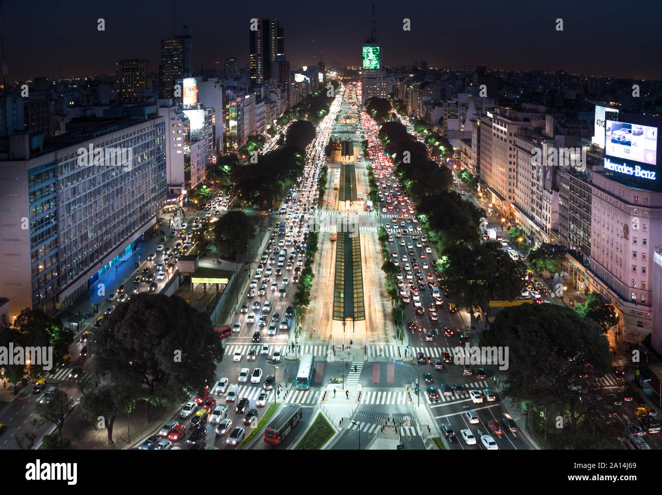 Buenos Aires, Argentina - May 4 2015: Rush hour and traffic on the sreets of Buenos Aires city. This photo shows the 9 de Julio Avenue. Stock Photo